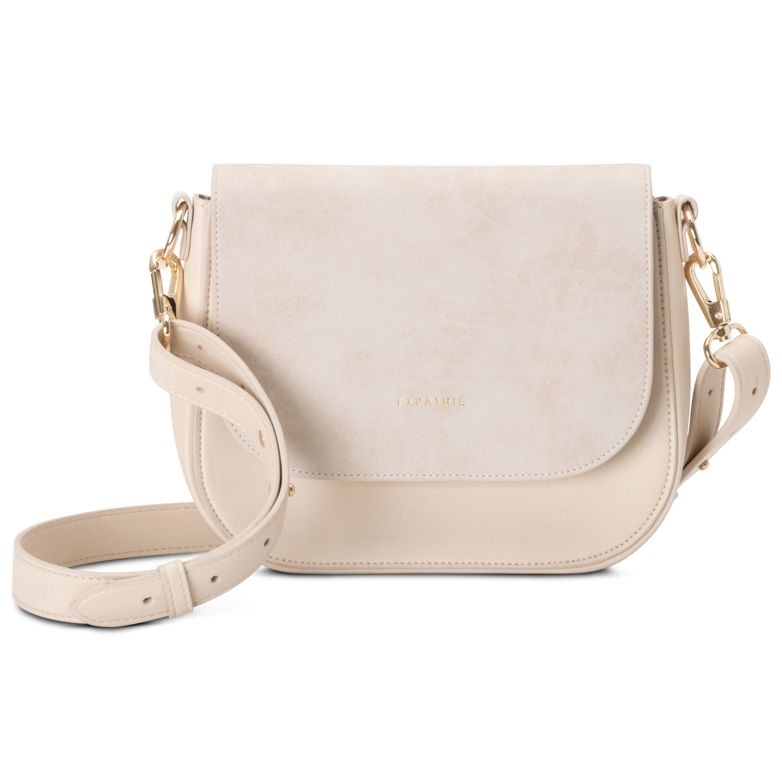 Beige Saddle Bag Louise Medium mit verstellbarem Schulterriemen und goldfarbenen Details