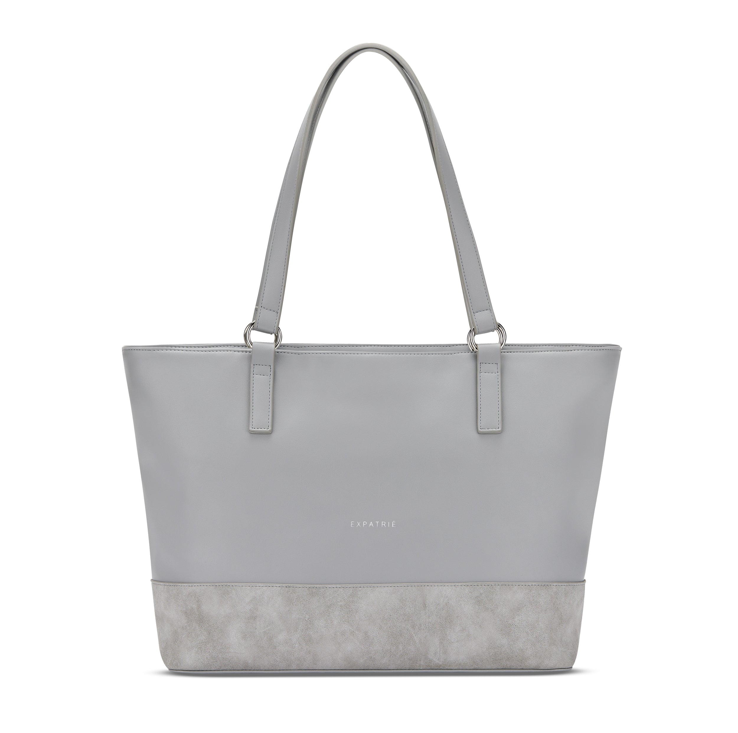 Graue Shopper Tasche Nicole aus Leder mit zwei langen Henkeln und hellgrauem Velourslederboden