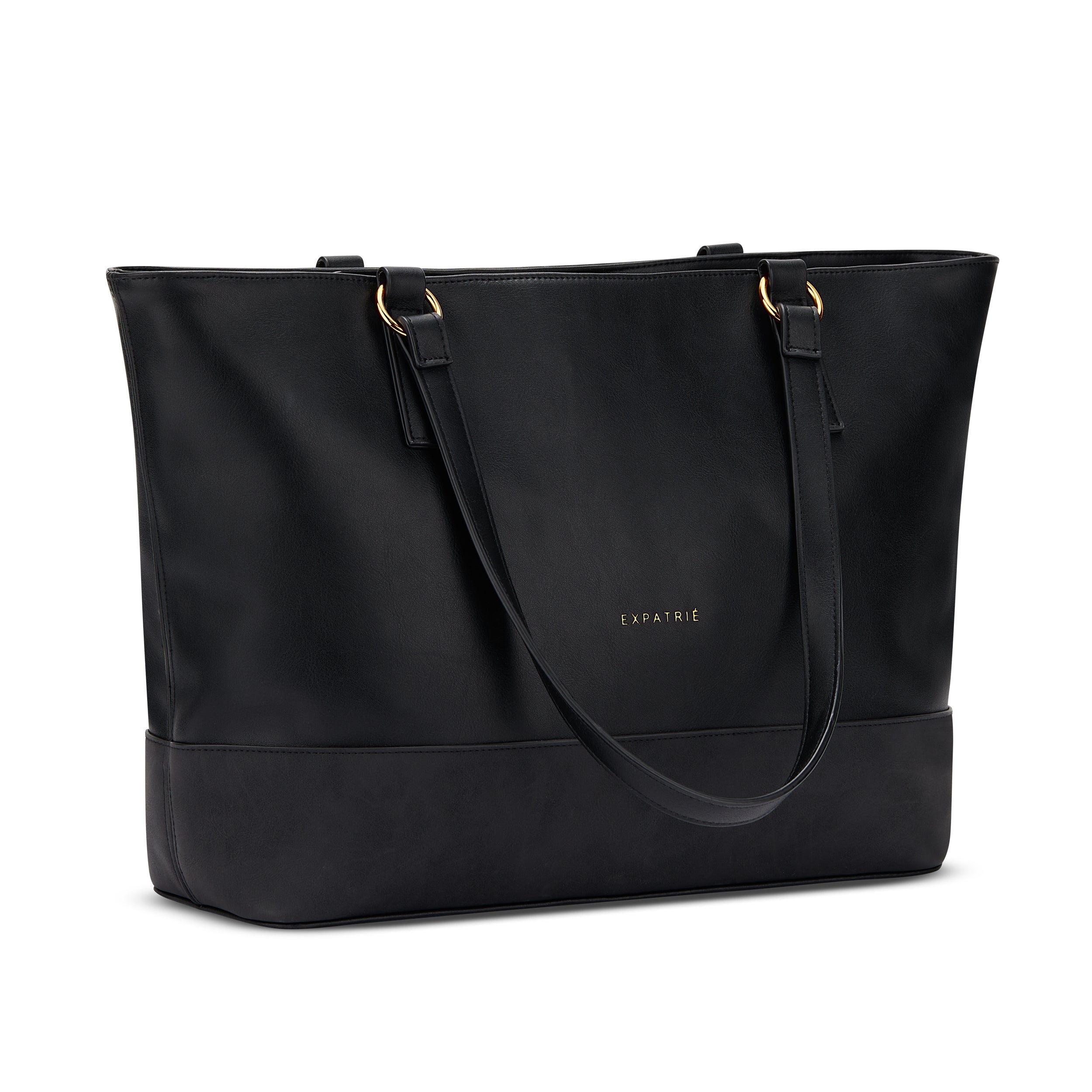 Schwarze Shopper Tasche Nicole aus Leder für Damen mit goldfarbenen Details und Expatrié-Logo