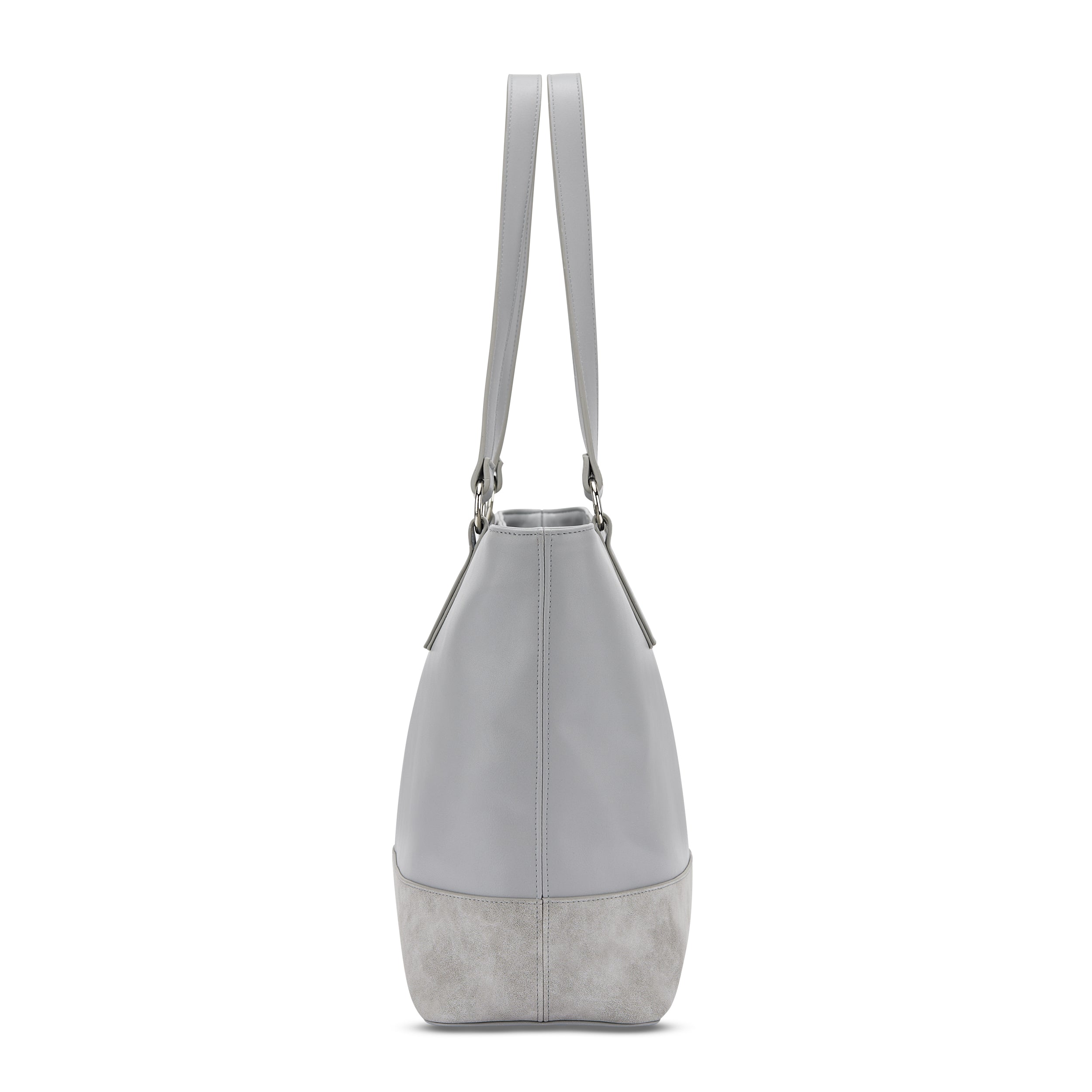 Graue Shopper-Tasche Nicole aus Leder mit langen Tragegriffen und floral gemustertem Boden