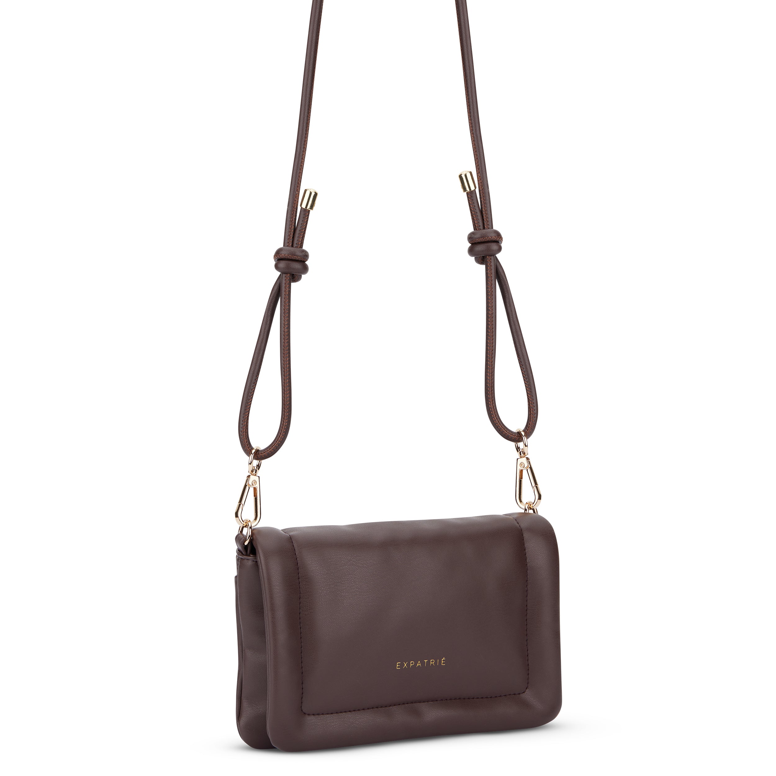 Kleine Umhängetasche Zoe Small in braun mit verstellbarem Riemen und goldfarbenen Verschlüssen