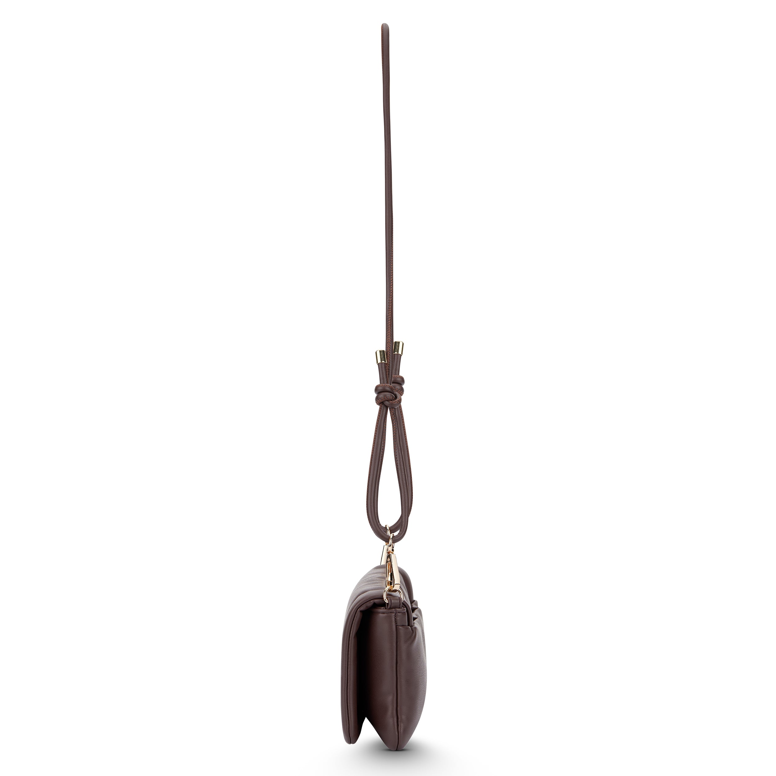 Umhängetasche Zoe Small in Braun mit verstellbarem Riemen, Seitenansicht