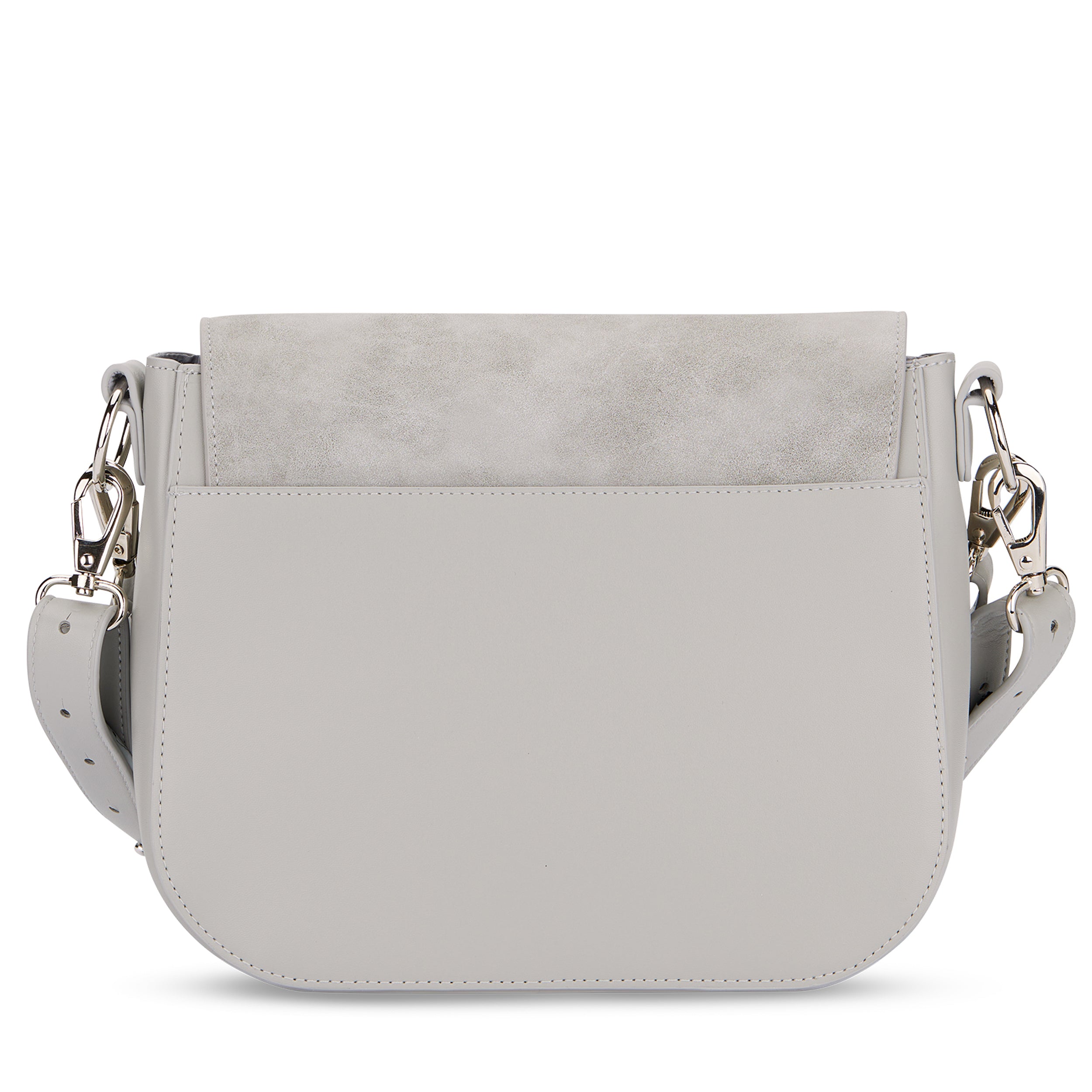 Große Saddle Bag Louise Umhängetasche in Grau mit verstellbarem Schultergurt und silbernen Metallverschlüssen