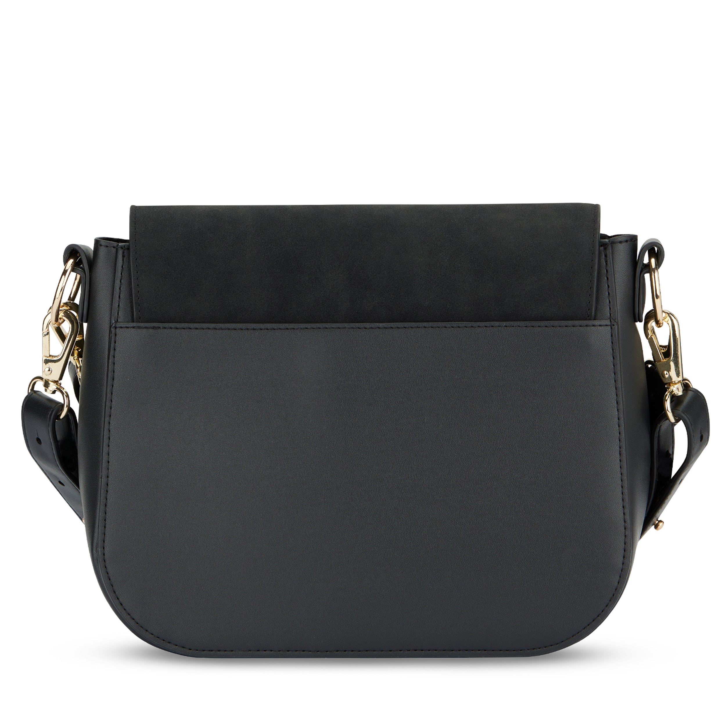 Schwarze Saddle Bag Louise Large Umhängetasche mit goldfarbenen Verschlüssen