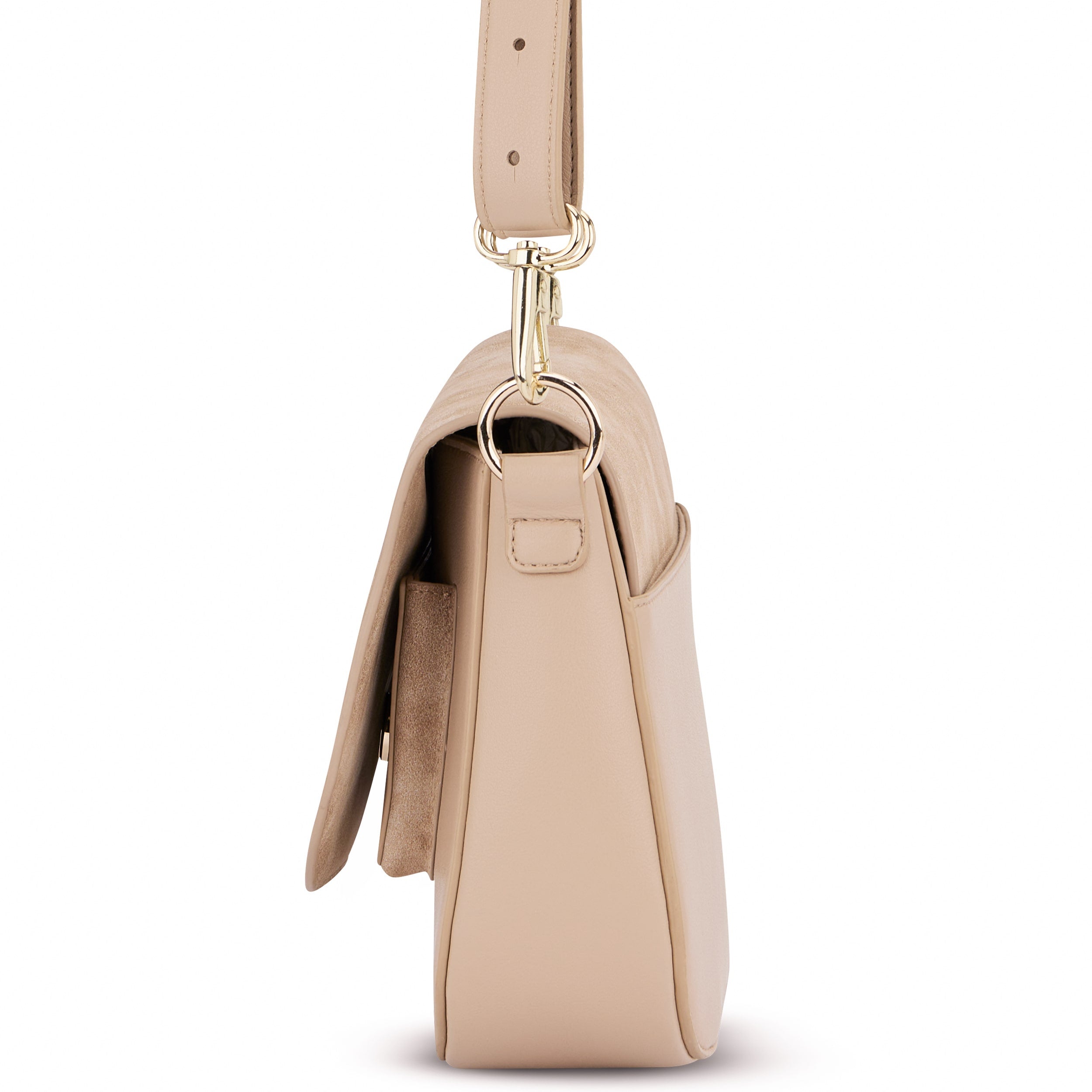 Beige Saddle Bag Louise Medium Umhängetasche mit goldfarbenen Metallringen