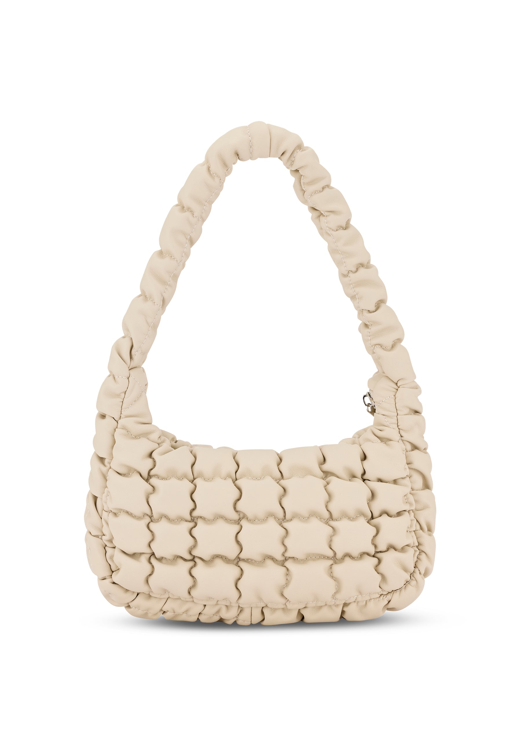 PIPPA SMALL Handtasche in beige mit gesteppter, gepolsterter Oberfläche und gerafftem Träger