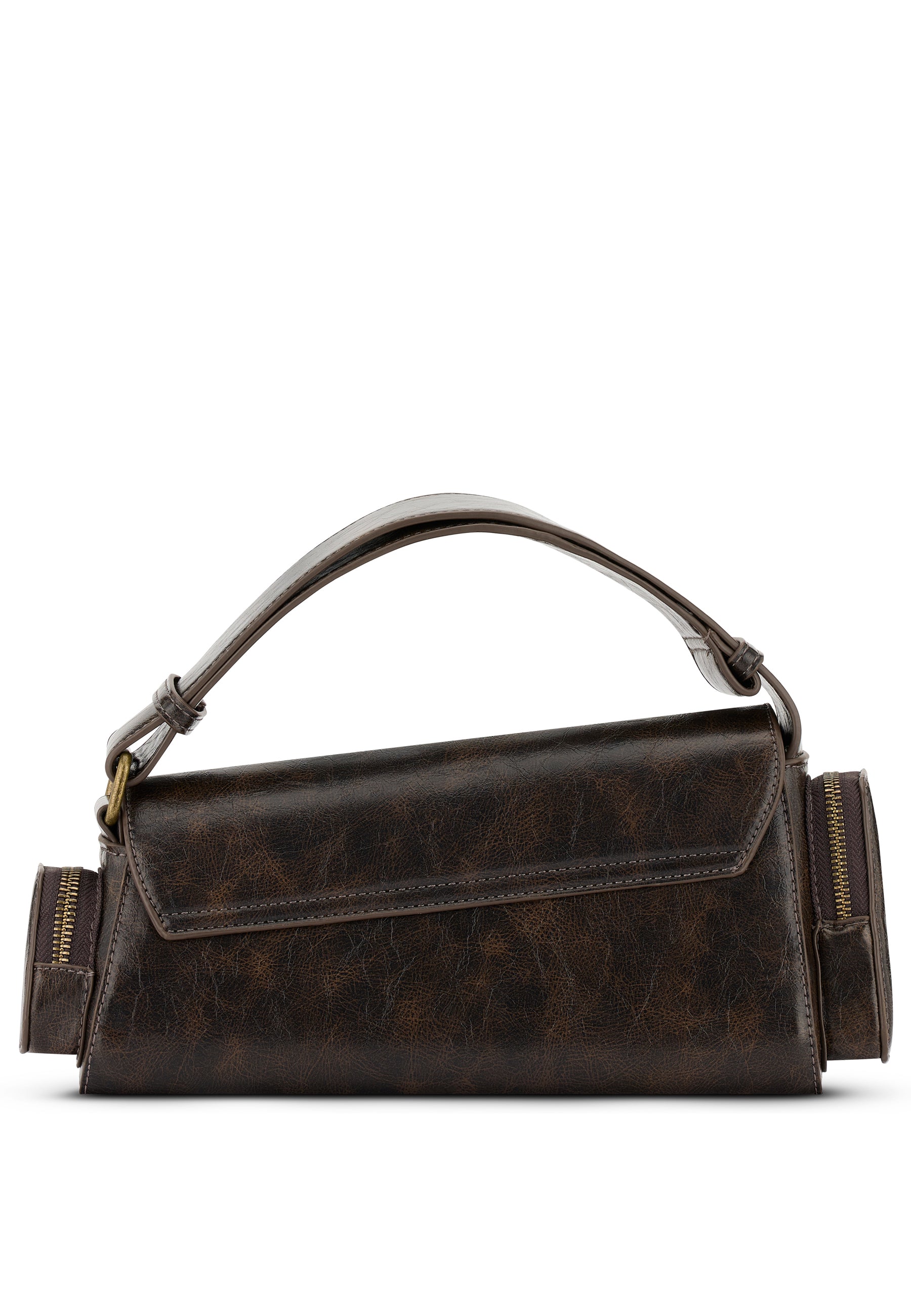 Braune GRACE Handtasche im Retro-Stil mit breitem Tragegriff und seitlichen Reißverschlusstaschen