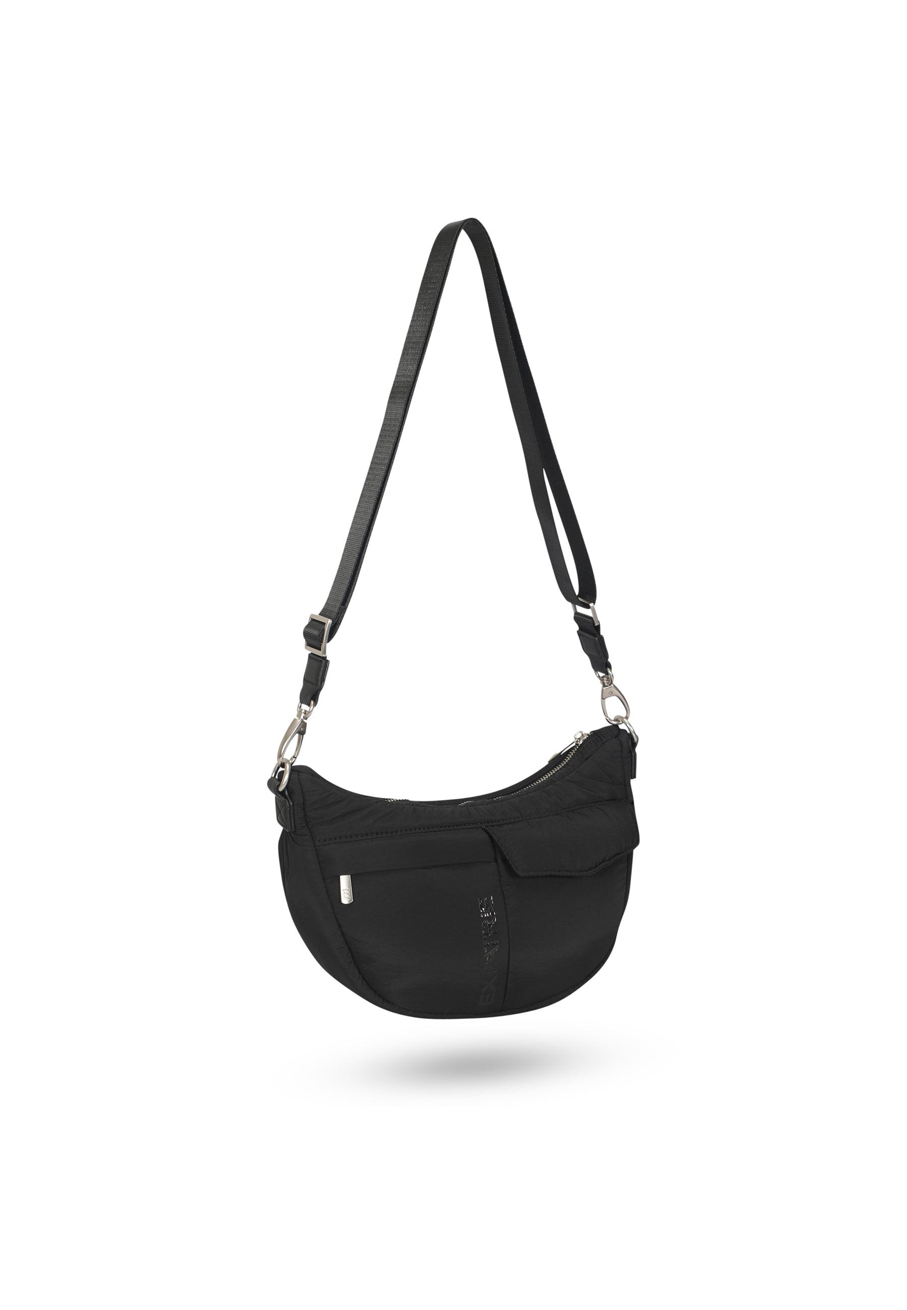 VIVY Half Moon Tasche schwarz mit längenverstellbarem Schultergurt und Reißverschluss
