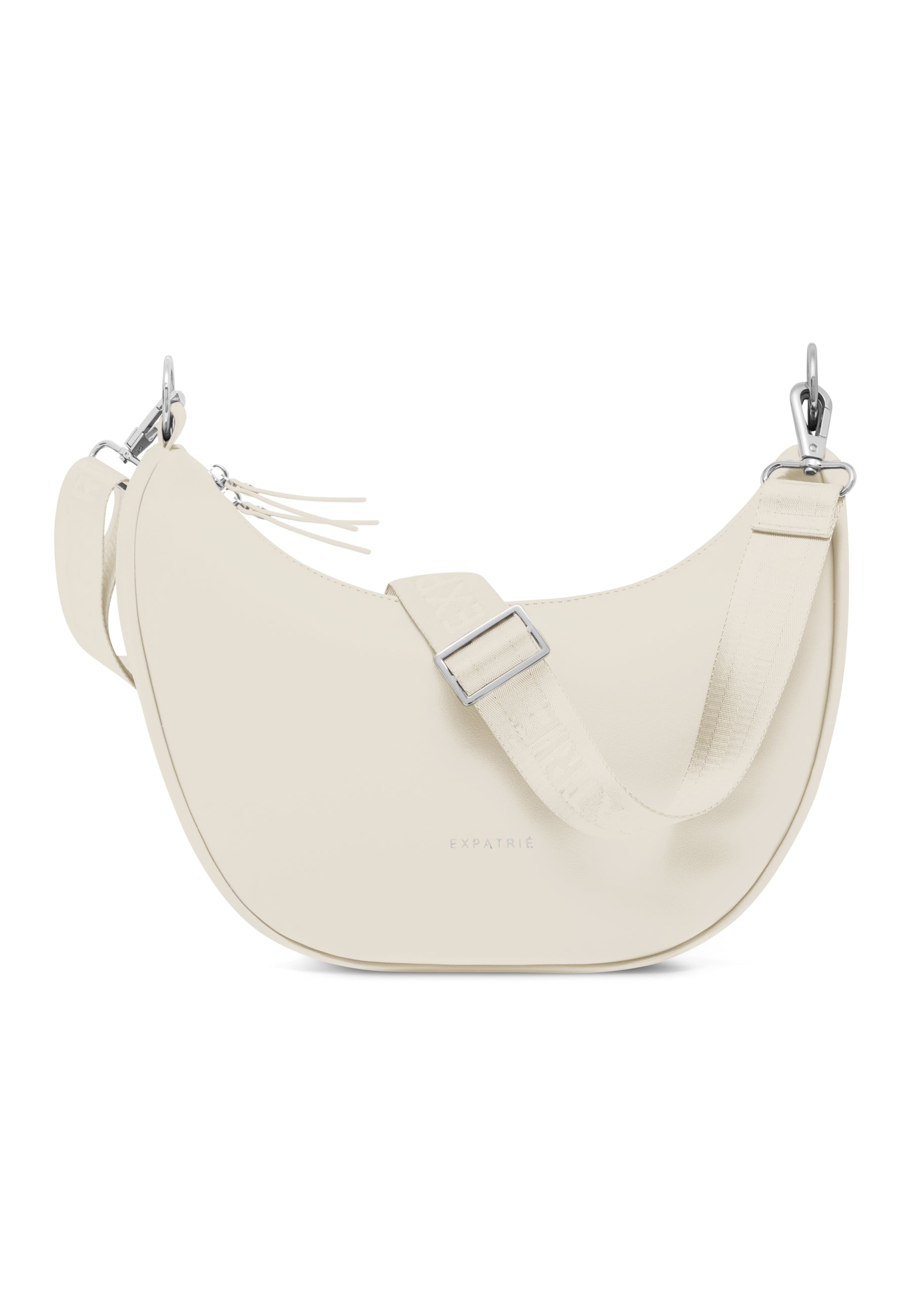 LEA MEDIUM - halbrunde Umhängetasche in Creme mit verstellbarem Schultergurt und Reißverschluss