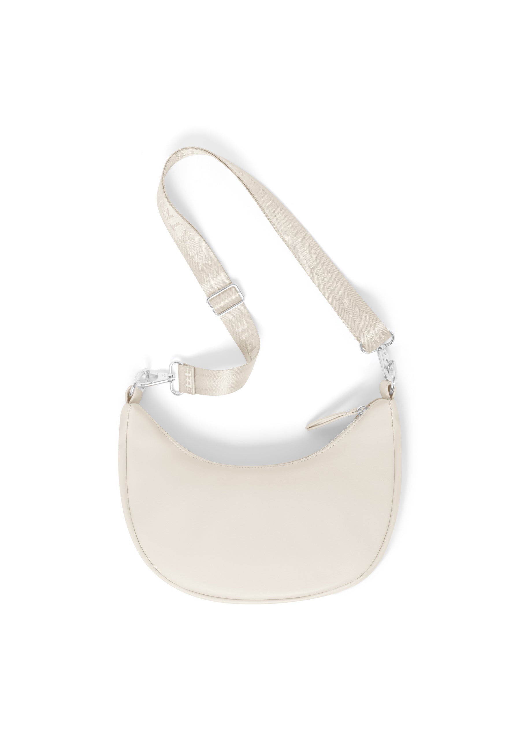 LEA SMALL Halbmondtasche in creme mit verstellbarem Riemen und Reißverschluss