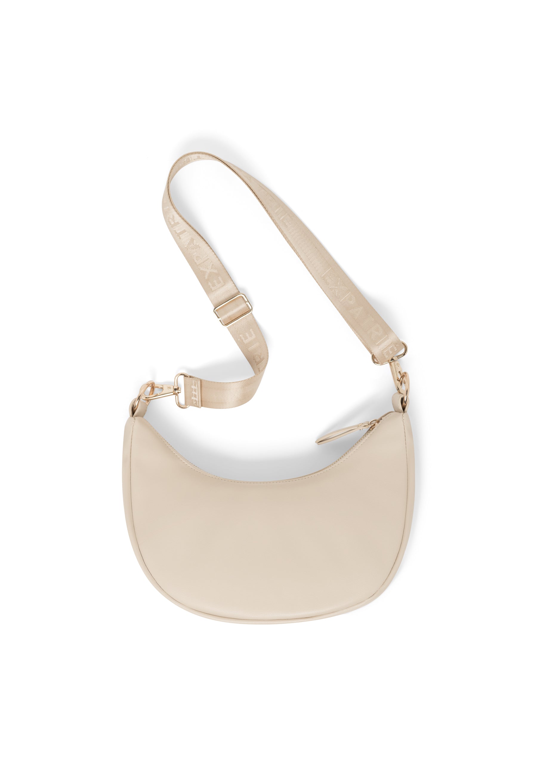 LEA SMALL Half Moon Bag in beige mit verstellbarem breitem Schulterriemen