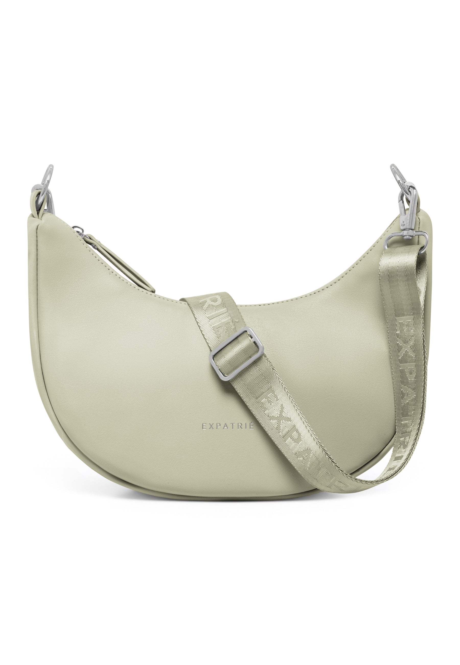 Lea Small halbrunde Damenhandtasche aus hellgrünem Leder mit verstellbarem Riemen
