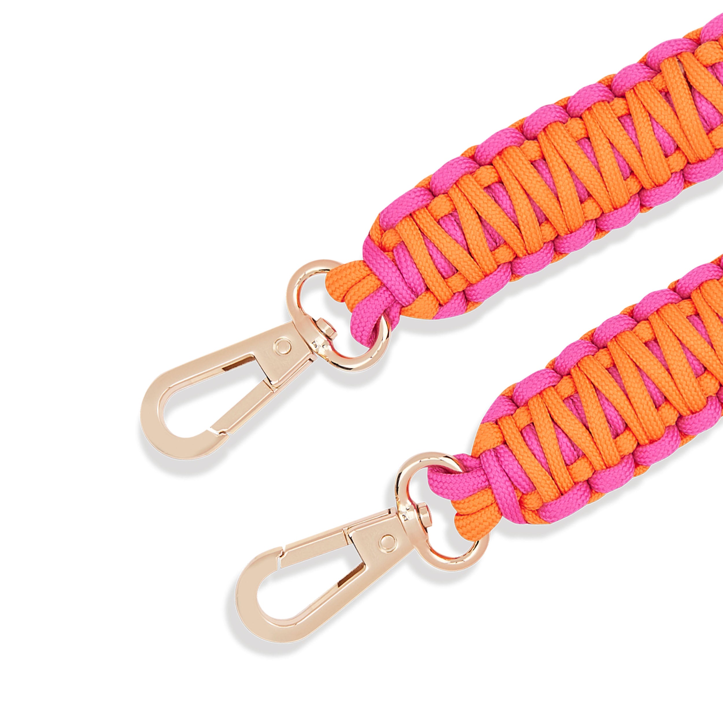 Geflochtener Schultergurt 'Strap Yasmine' in Orange und Pink mit goldfarbenen Karabinern