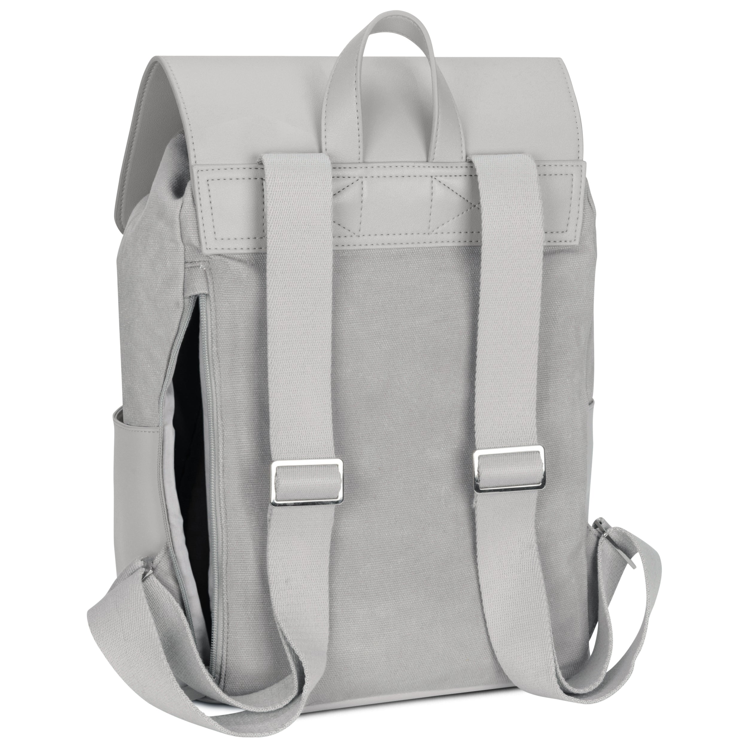 Grauer Canvas-Rucksack Laurent mit verstellbaren Schultergurten und Trageschlaufe