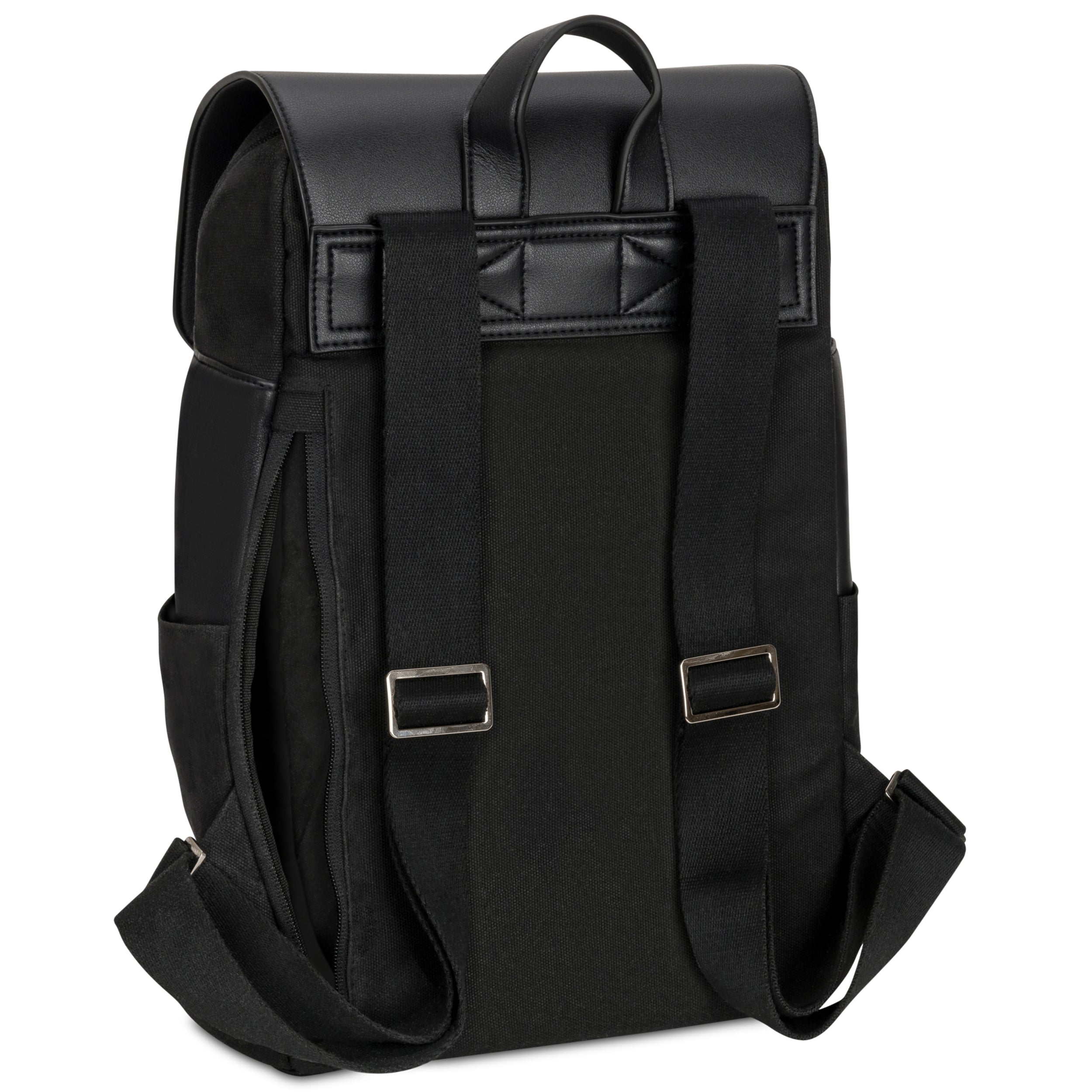 Schwarzer Damenrucksack 'Ella' aus Canvas mit Lederakzenten, große Größe, verstellbare Schultergurte