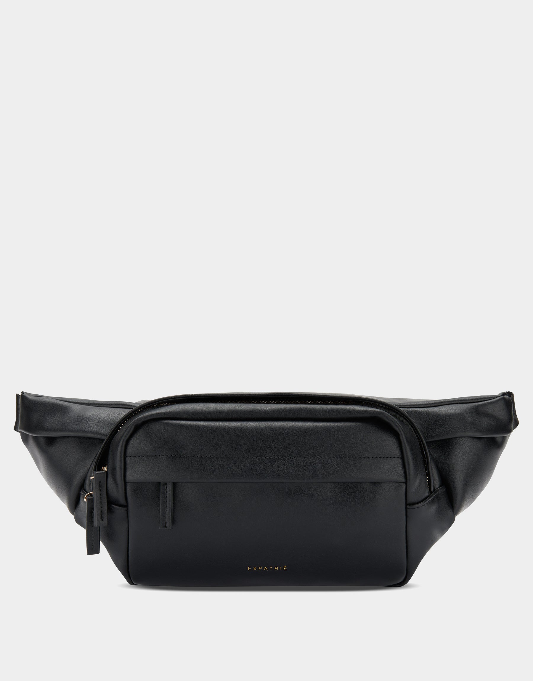Schwarze Bauchtasche Justine aus PU mit Fronttasche und Reißverschluss
