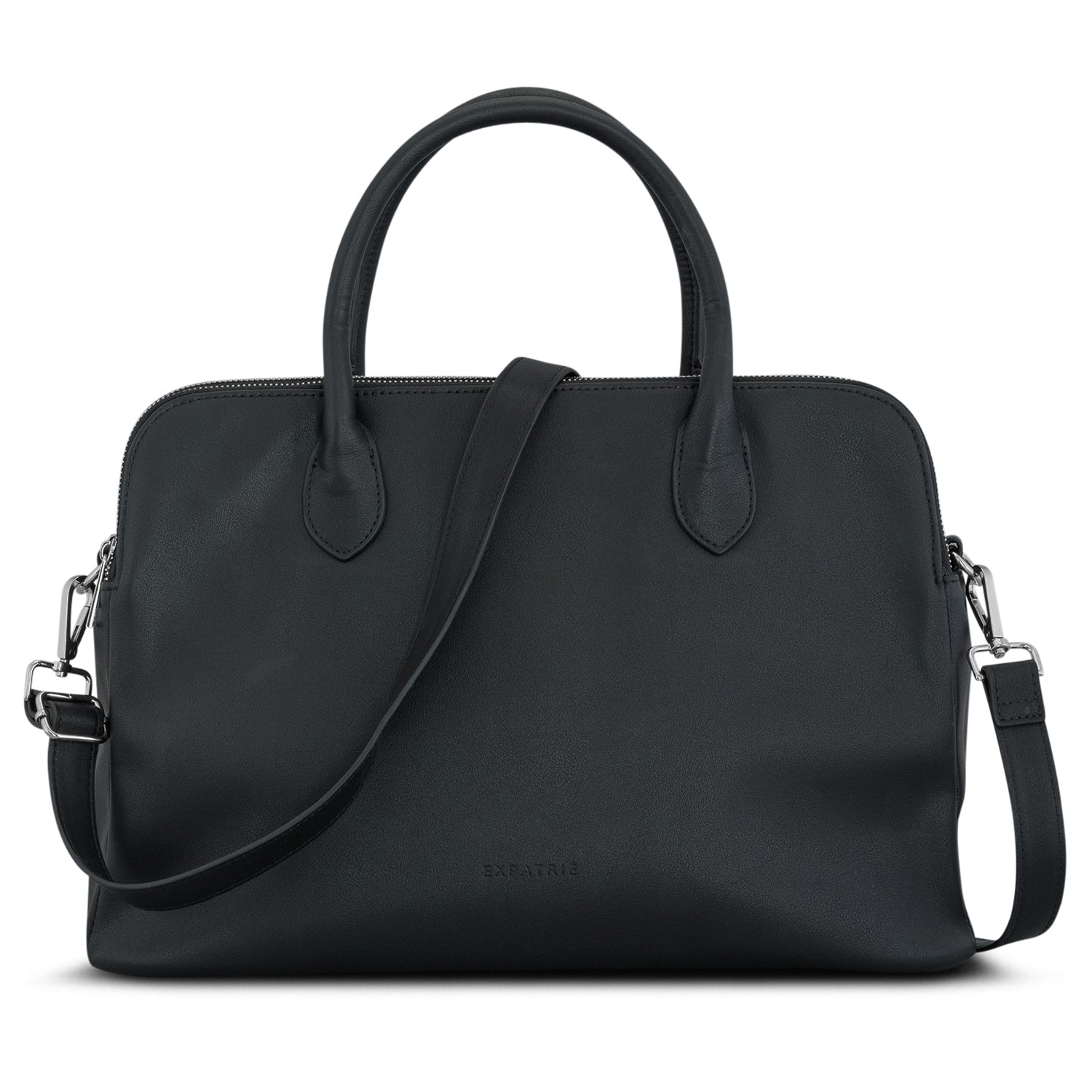 Schwarze Business-Handtasche Odette mit zwei Griffen und abnehmbarem Schultergurt aus Leder