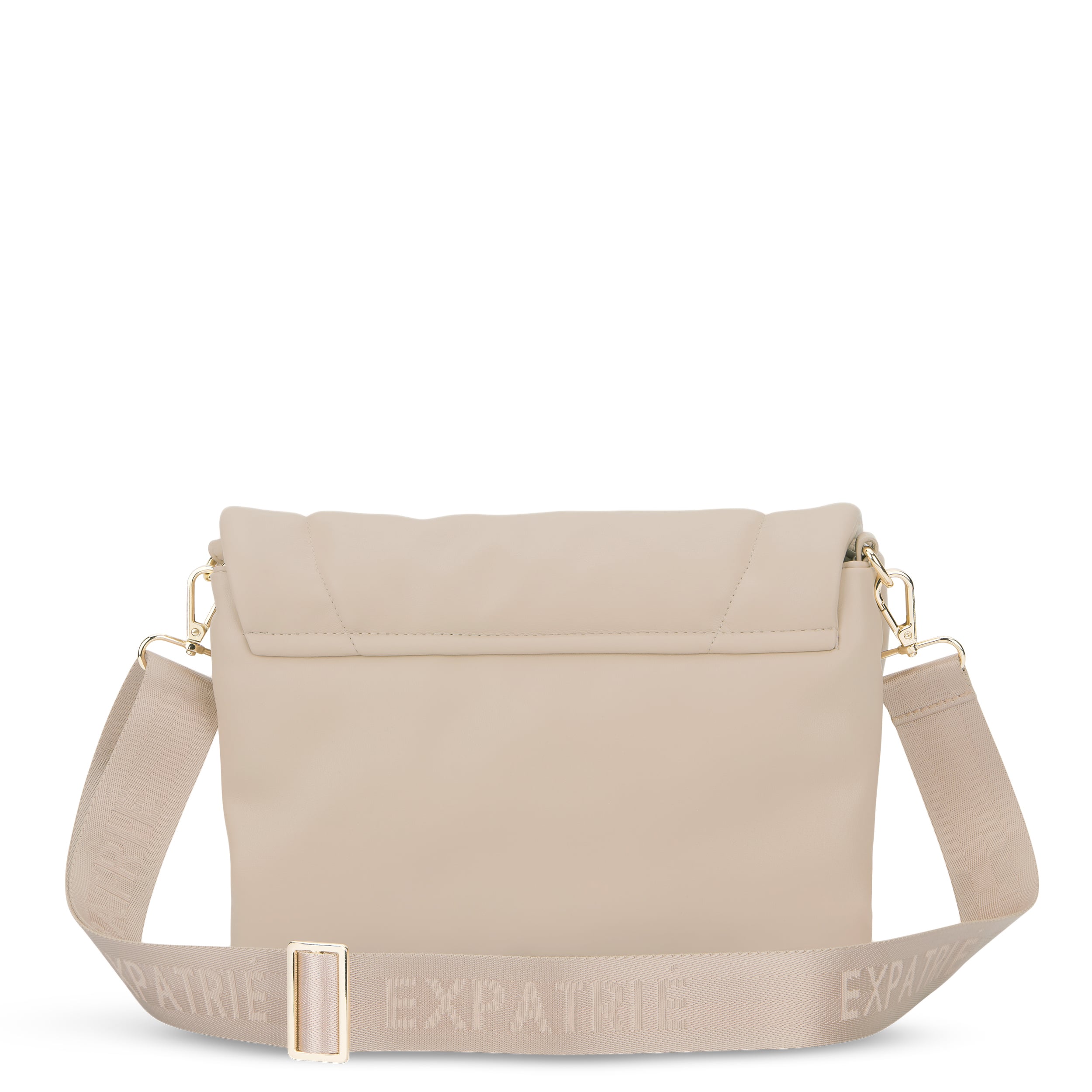 Beige gepolsterte Umhängetasche Zoe Medium mit breitem verstellbarem Träger und Metallkarabinern